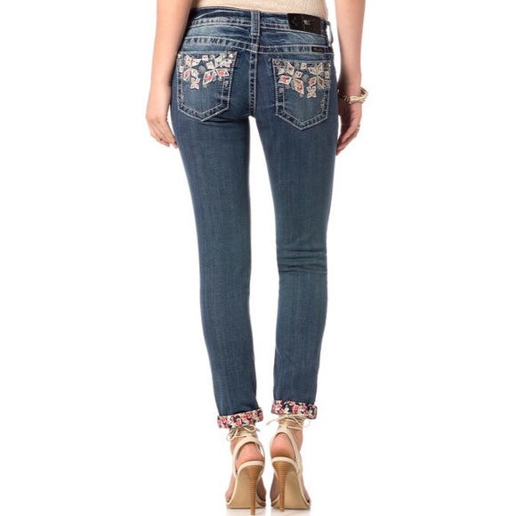 Miss Me Skinnies with Floral Cuffs - Picture 1 of 4